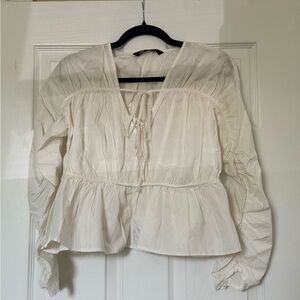Zara White Tie-Front Peplum Blouse – XS